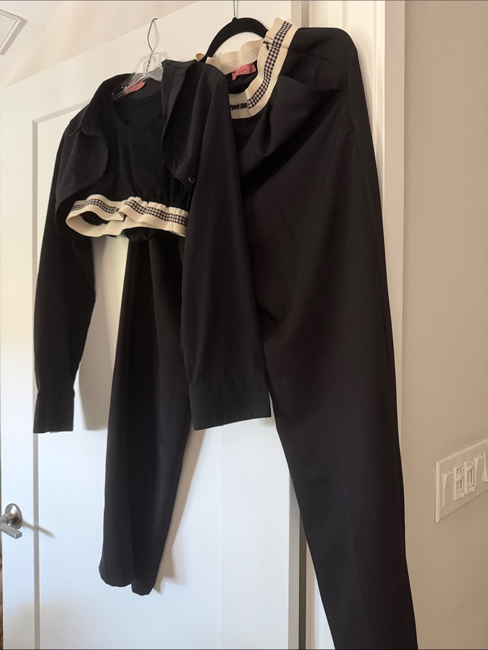 Quzu Mix It High Waisted Black Trousers Crop Top Set size Small